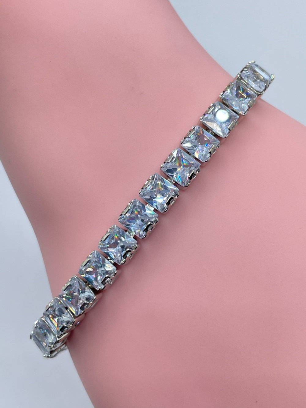 Swarovski Crystal Elements Diamond White Tennis Bracelet Silver Bolo Adjustable
